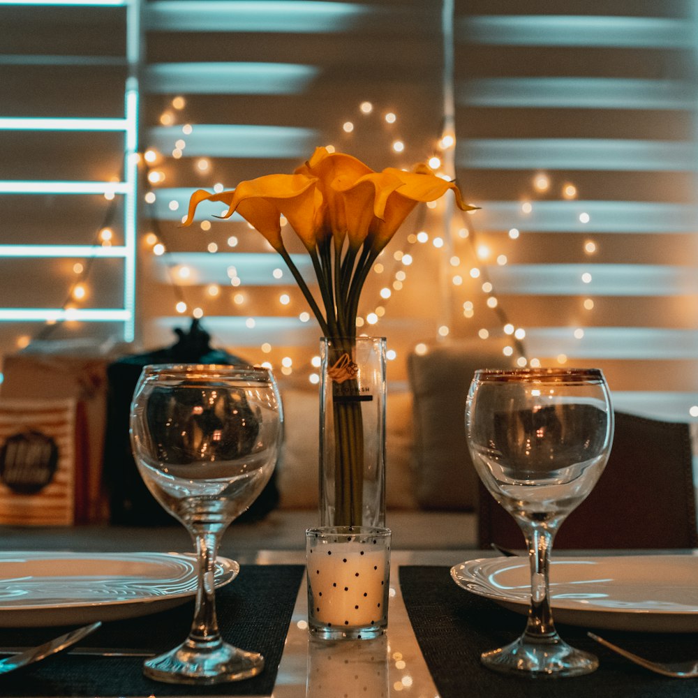 two clear wine glasses