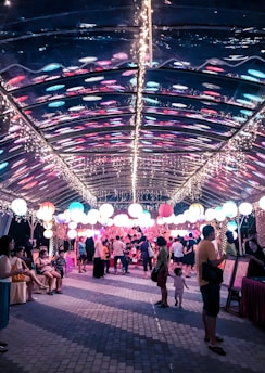 people near balloons