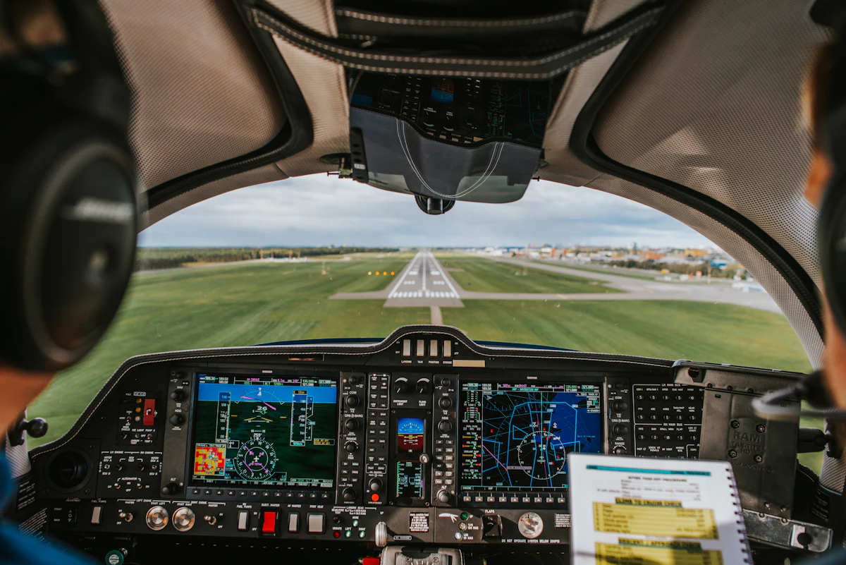 Pilots in the flight deck of an airliner