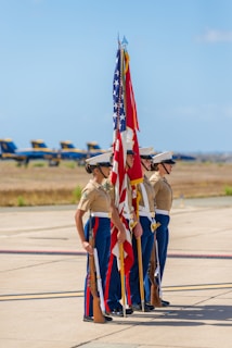 line of women holding flag