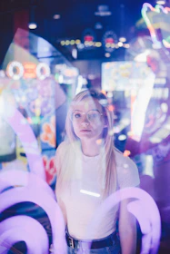 view of a woman from a glass window