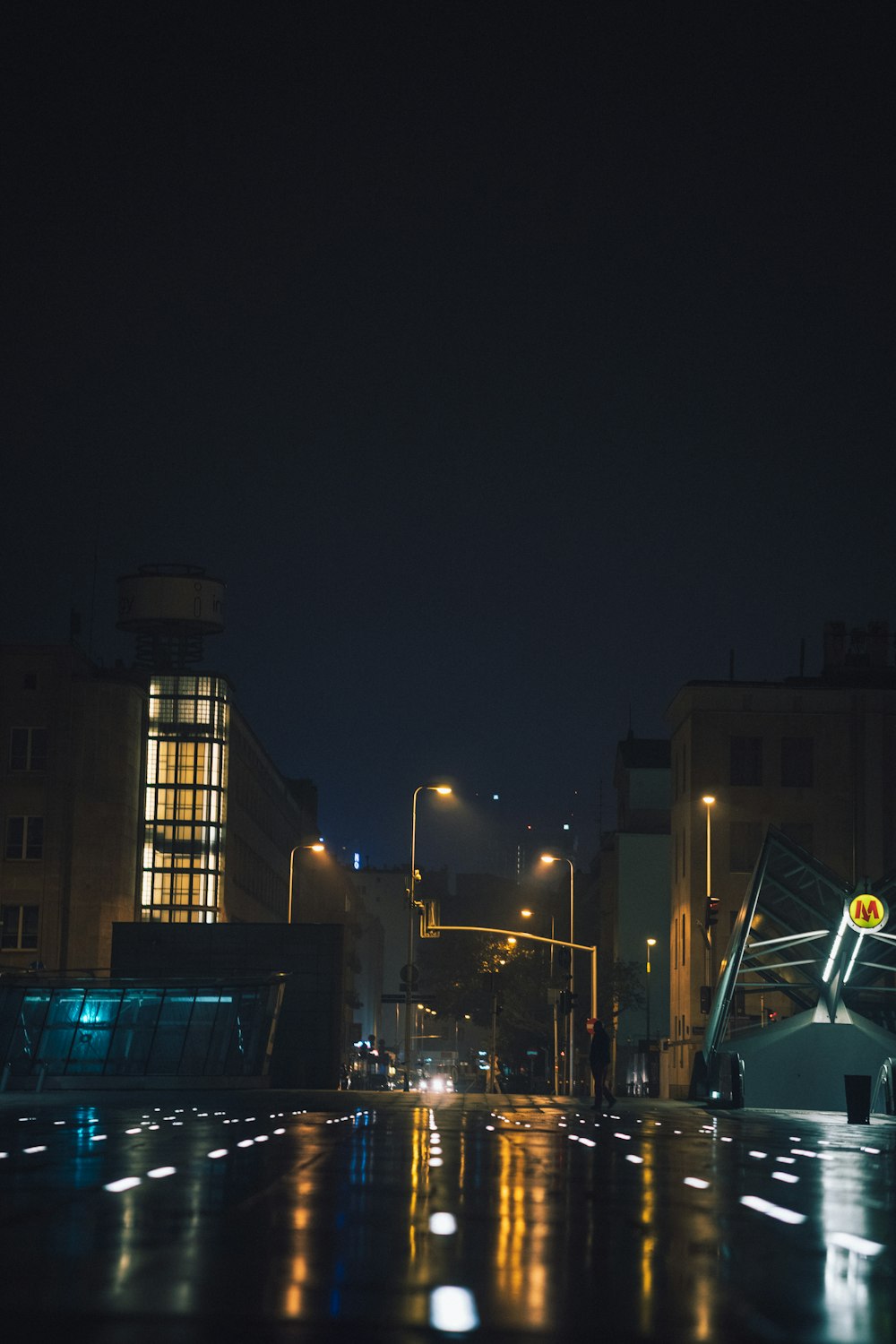 lighted concrete building