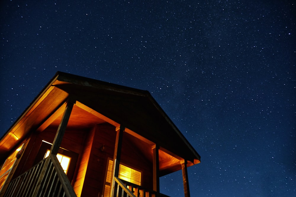 black and brown house at nighttime