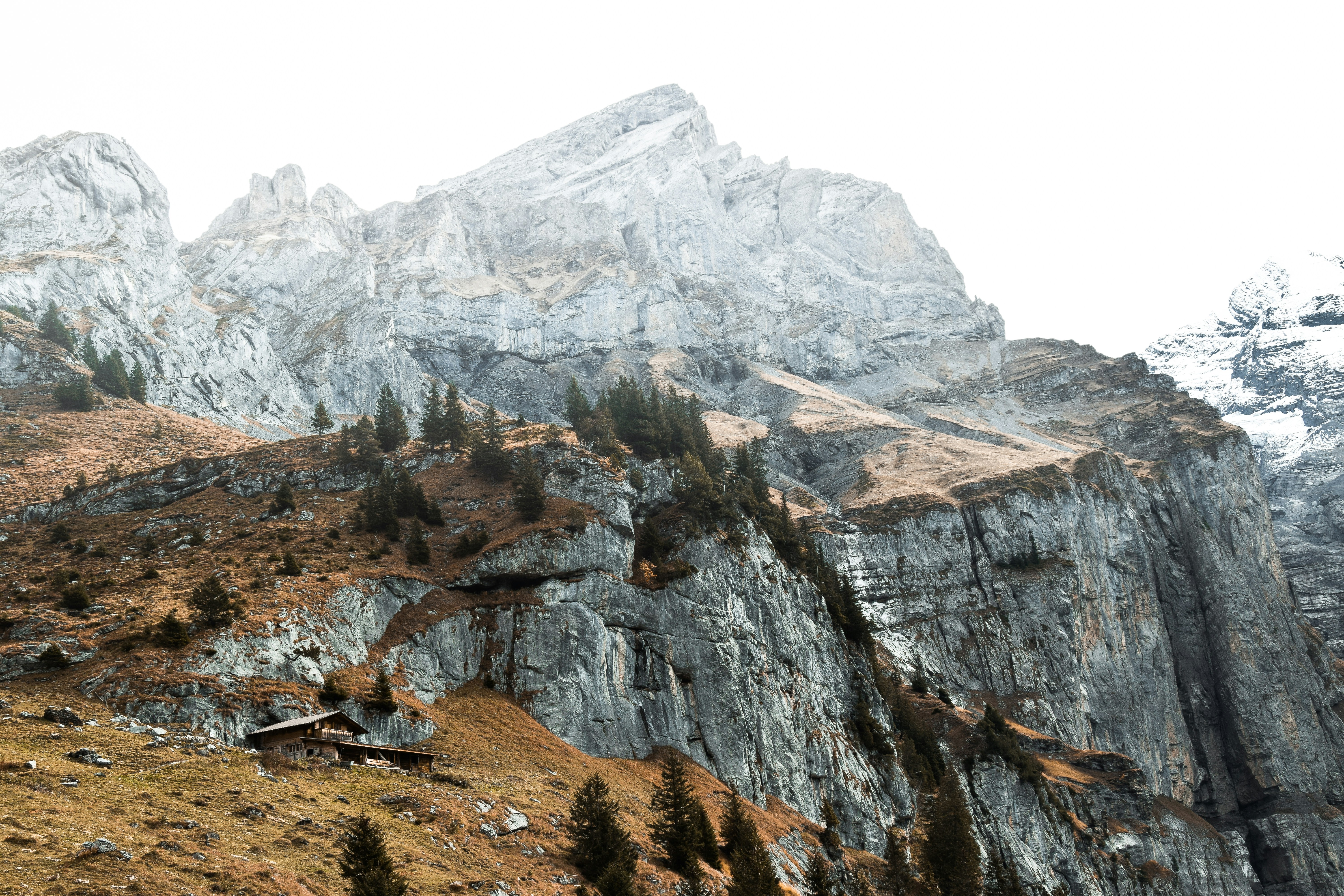 brown and gray mountain under a white sky
