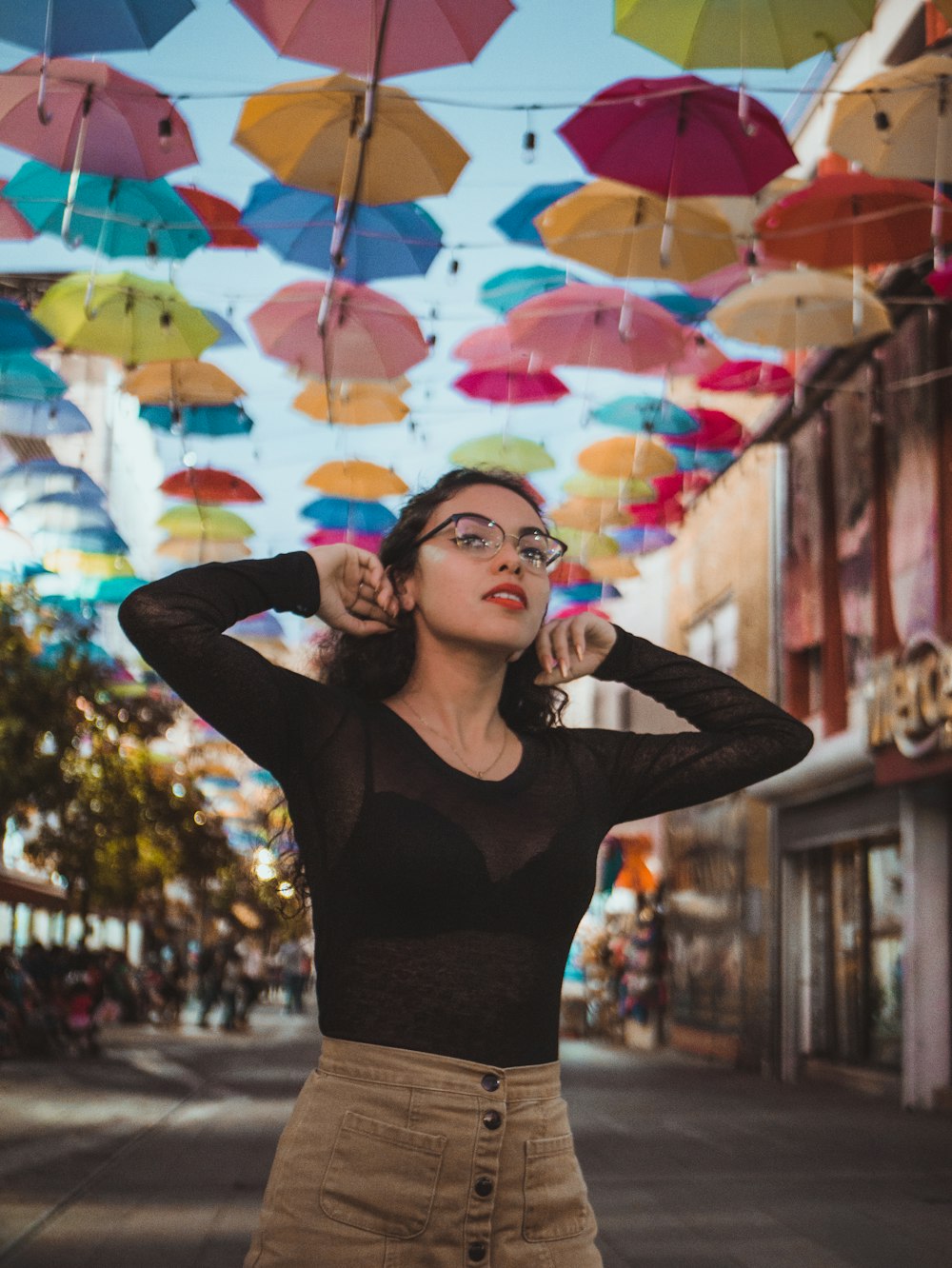 woman in black see-through long-sleeved shirt