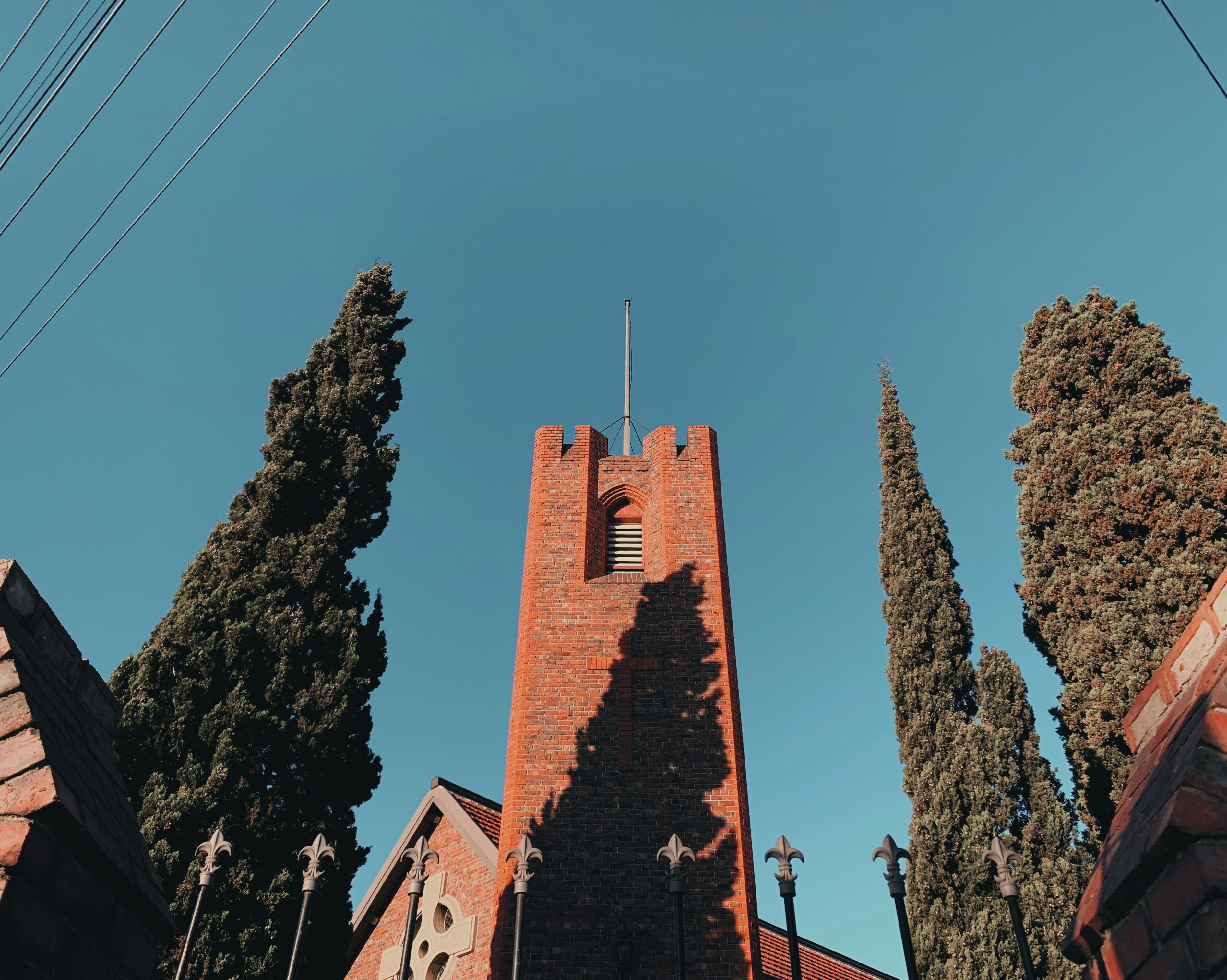 brown concrete tower between trees