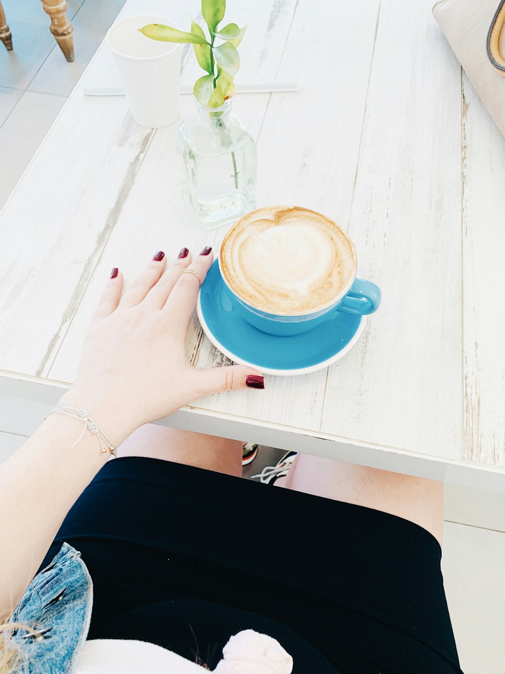 cappuccino in blue mug