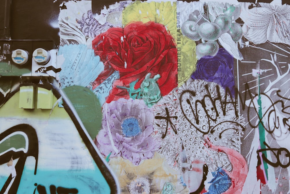 floral graffiti wall