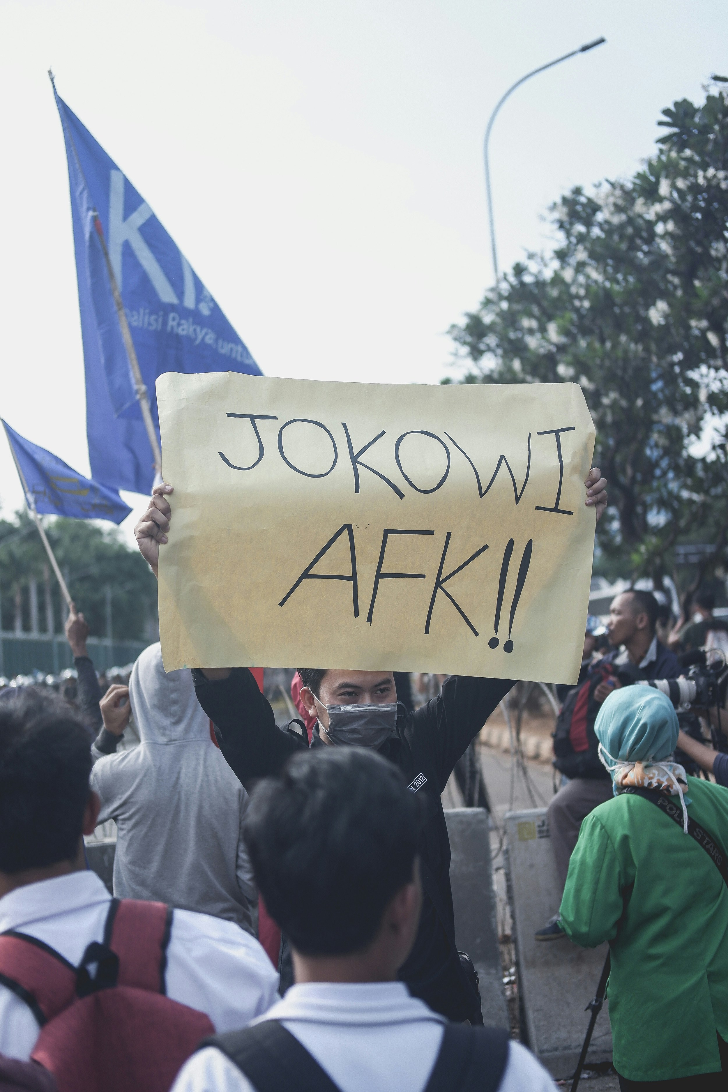a man with his protest banner.
