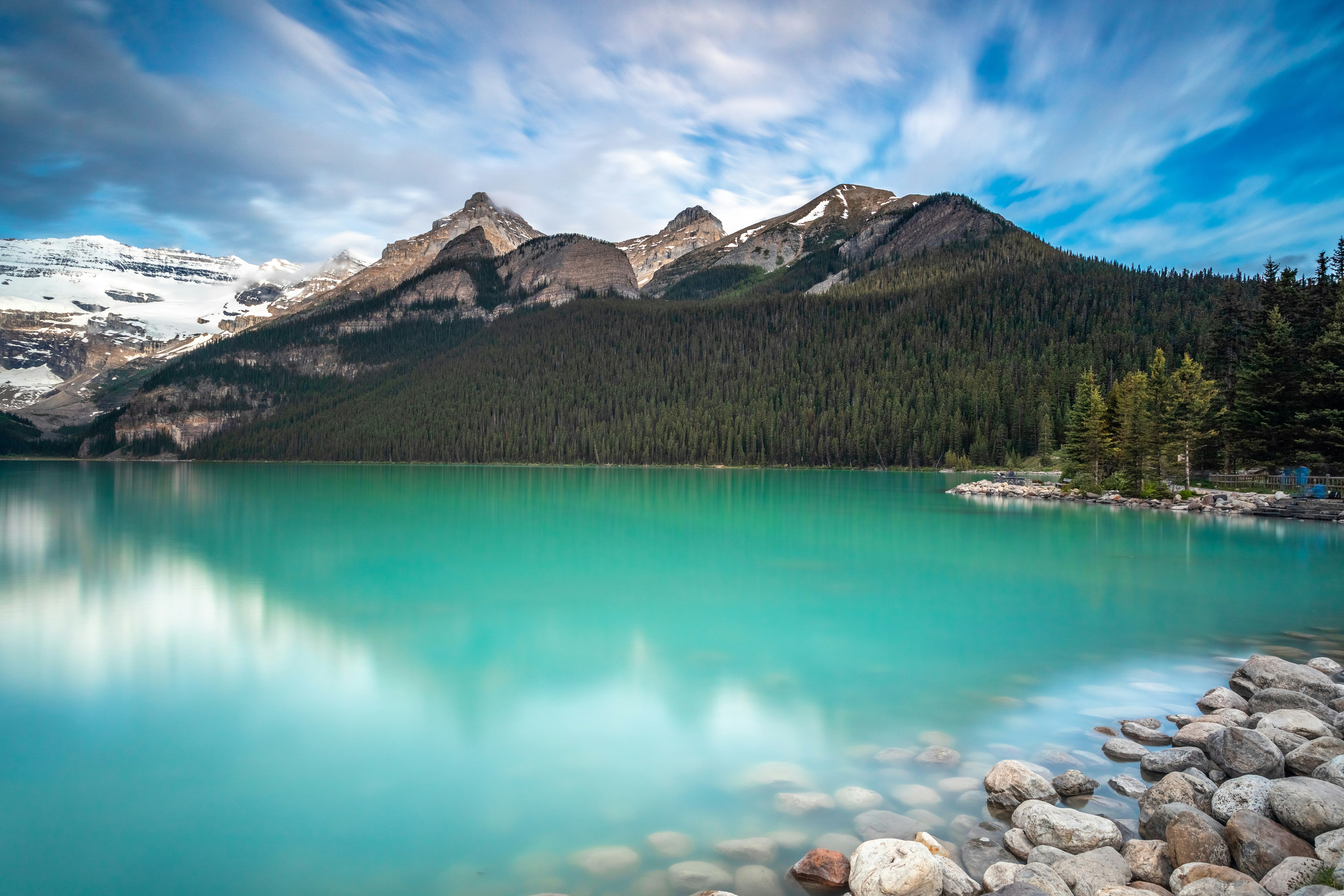 This is Lake Louise, and it's iconic emerald blue waters. In the middle left of the image you can see the Big Beehive which is an intense, but incredibly rewarding hike!