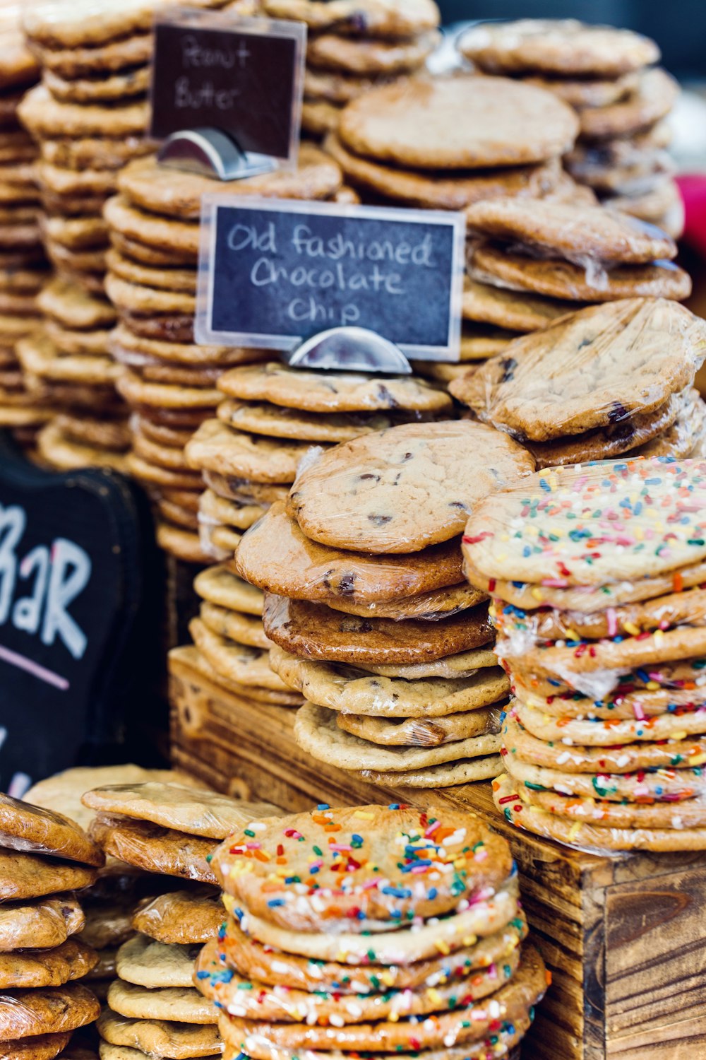 stacked of cookies on display