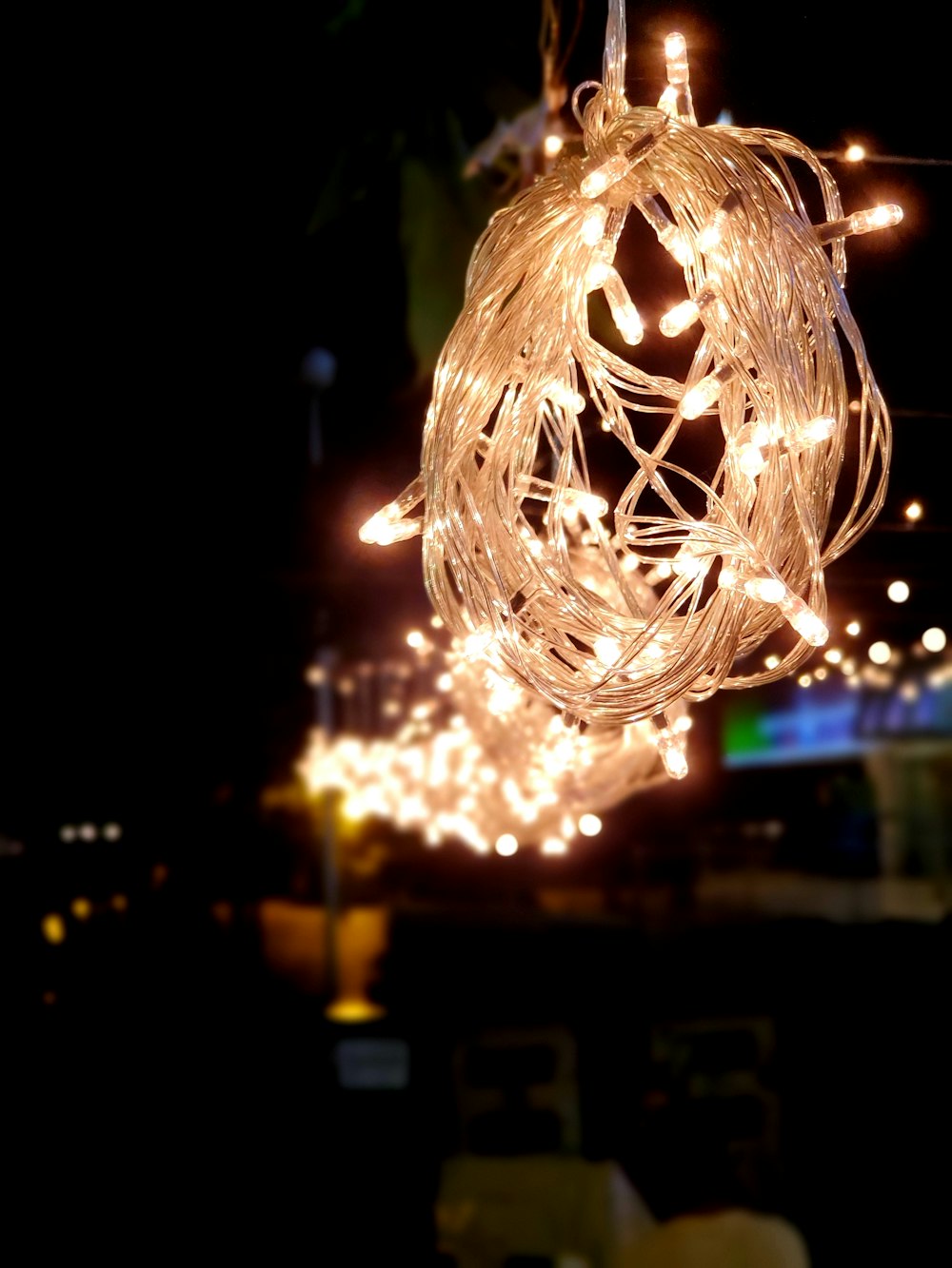 turned-on string lights