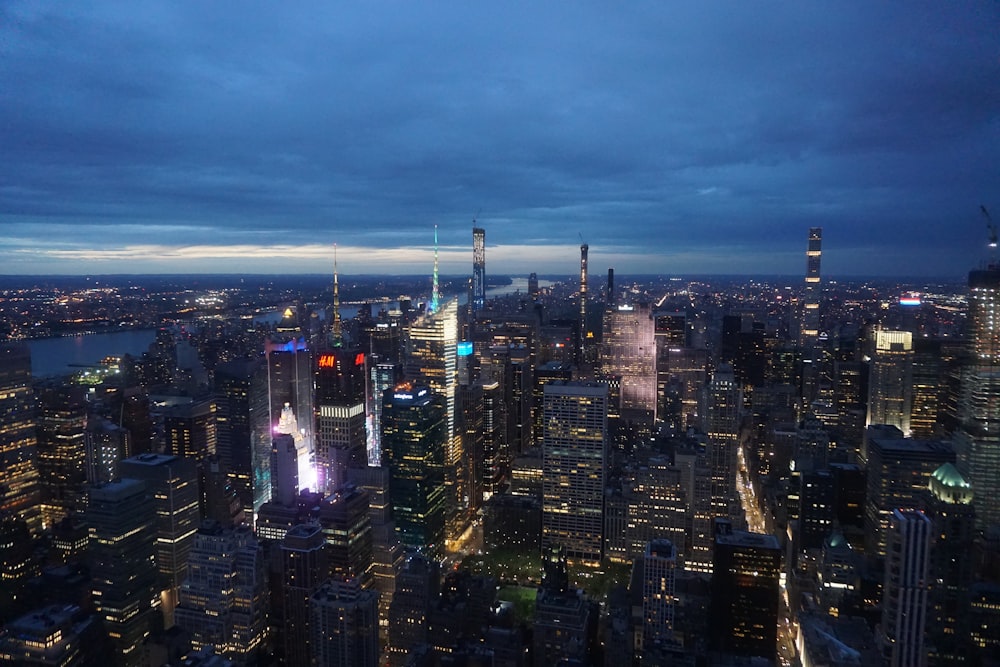 aerial view of city buildings during nighttime