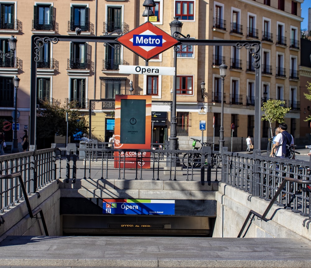 red and white Metro signage