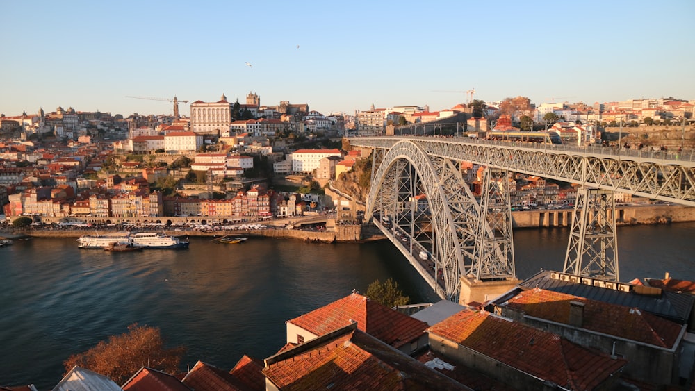 architectural photography of gray steel bridge