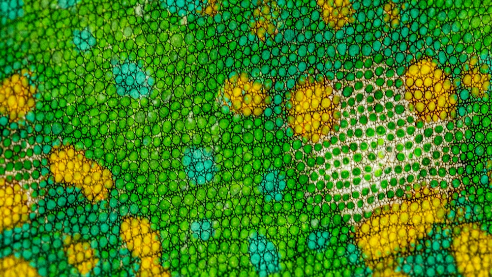 a close up of a green and yellow pattern