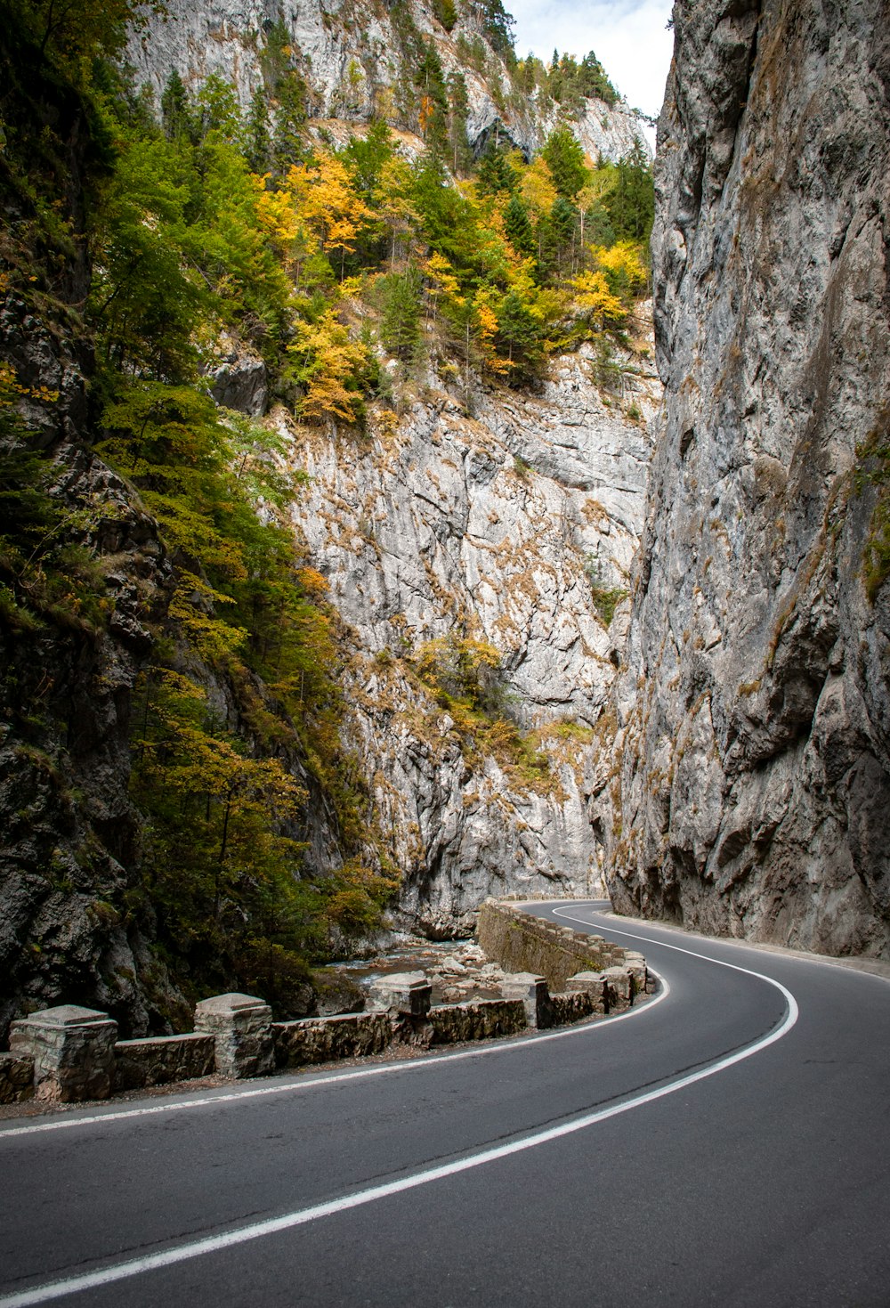 asphalt road surrounded by rocky mountains