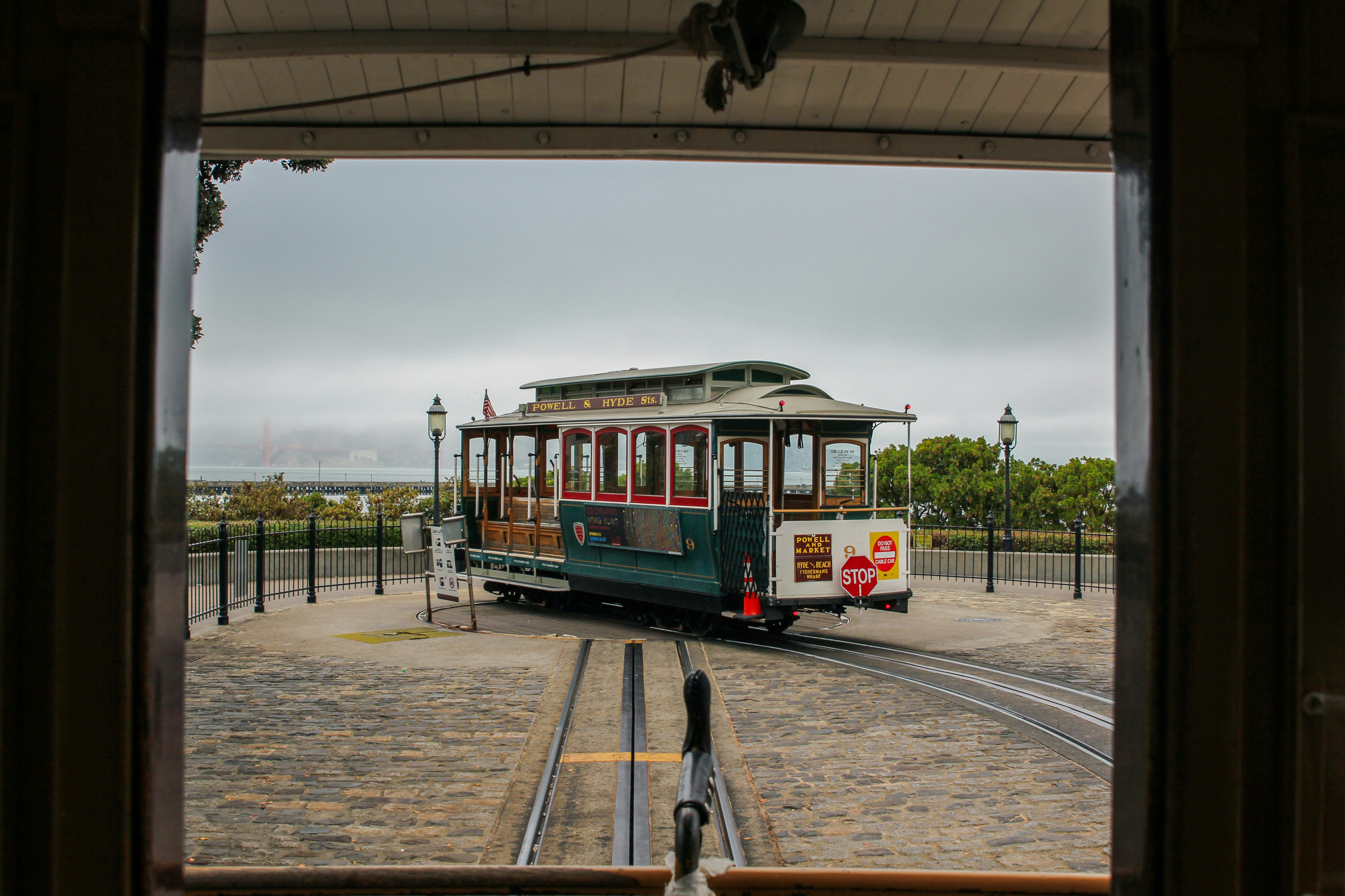 On of the mythical cable-car of San Francisco. Here, uphill to Hyde Street.