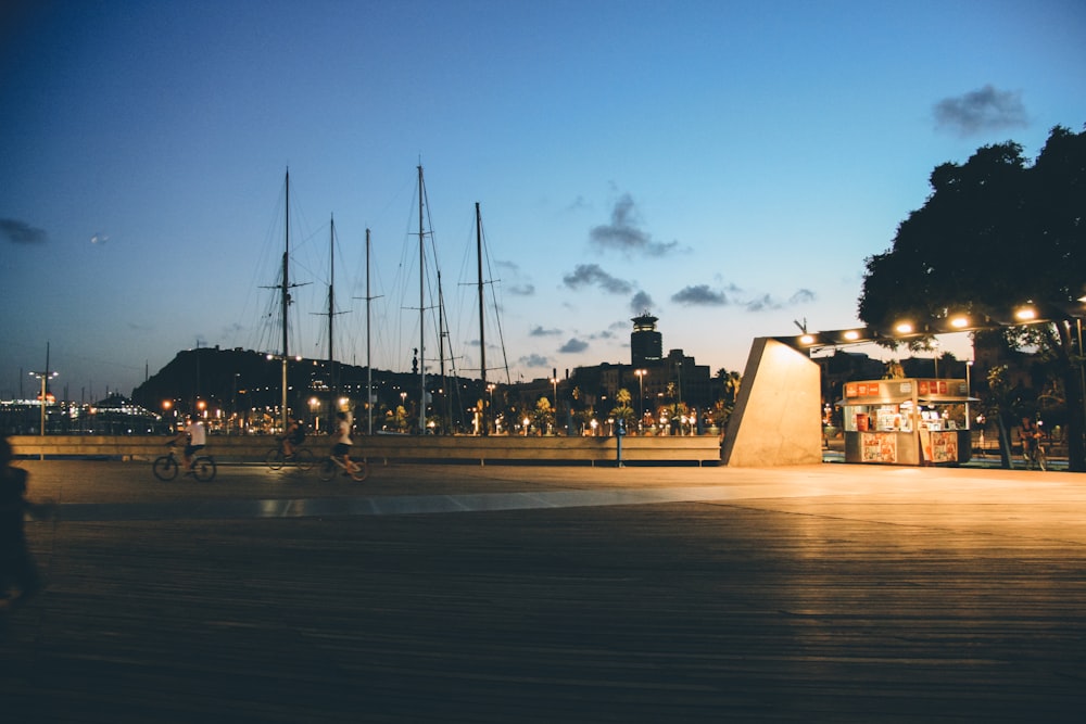 grey boat during at night