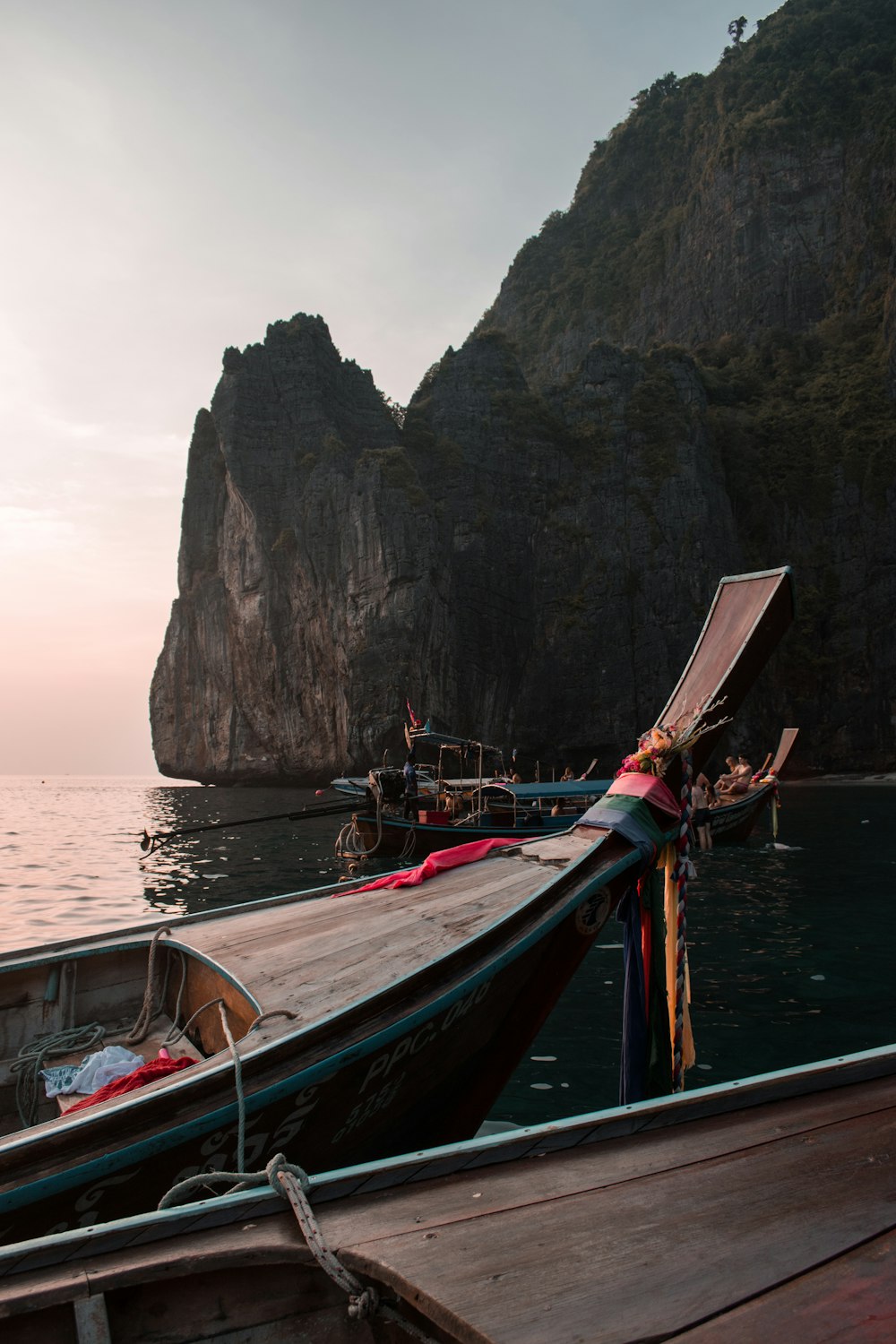 brown wooden boat on the ocean