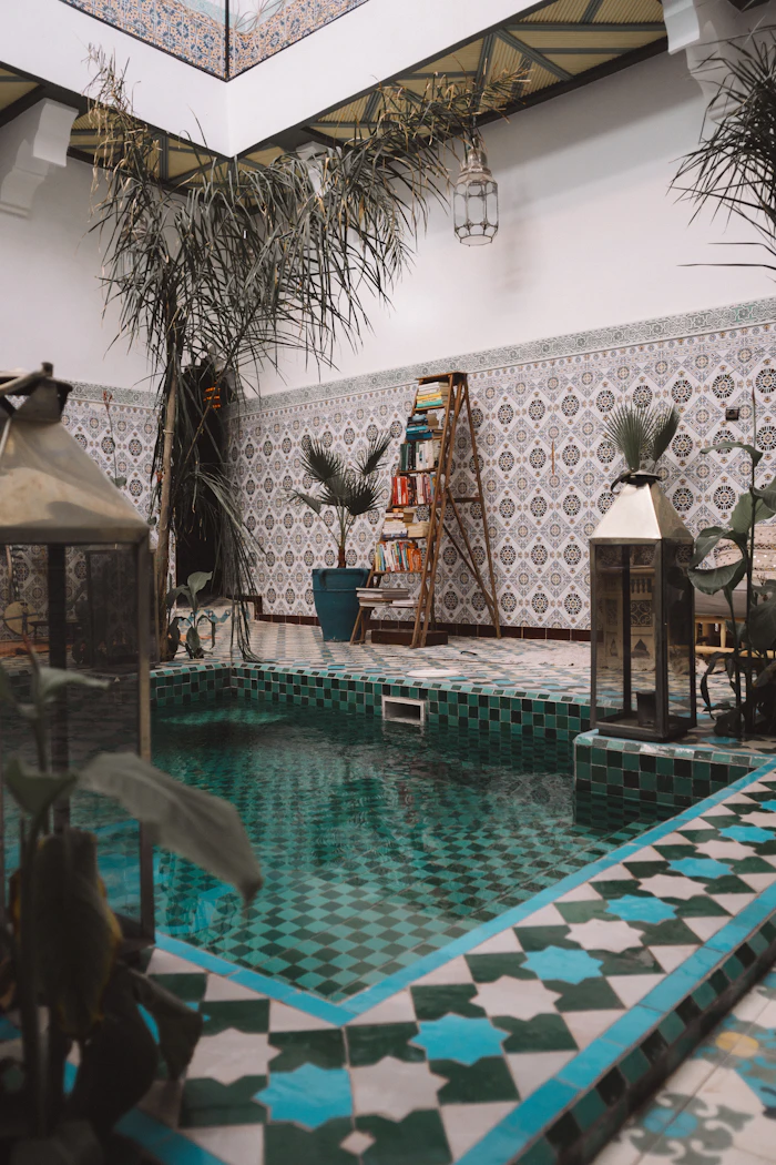 Cobalt blue architecture at Majorelle Garden in Marrakech