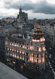 white painted buildings under gray sky