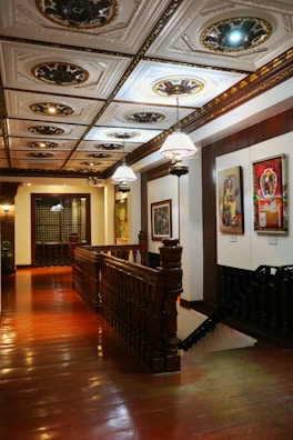 Elegant hallway with artistic interior decor and ambient lighting.