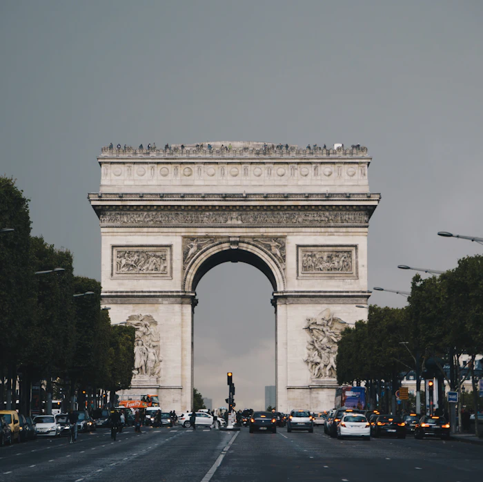 The Arc de Triomphe at the top of the Champs-Élysées, Paris