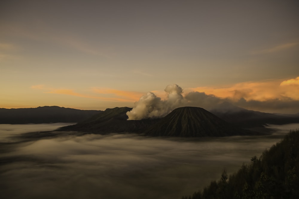 volcano landscape at sunset