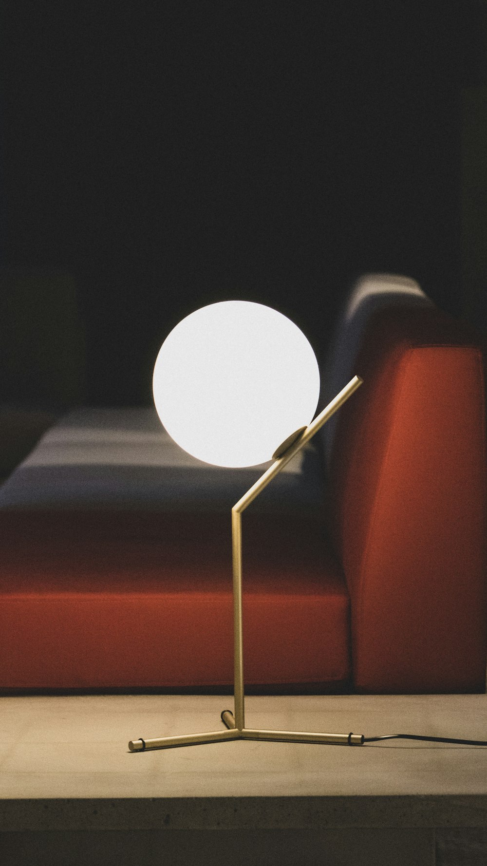 turned-on table lamp