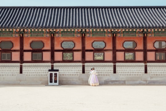 two Korean women at the palace in Gwanghwamun Gate South Korea