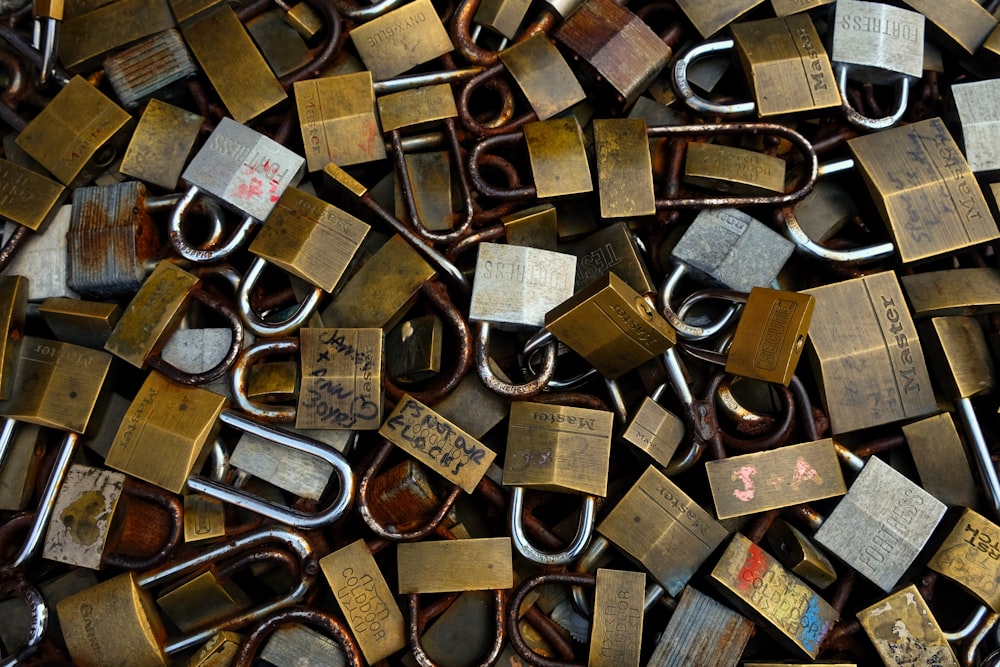 gold-colored and silver-colored padlocks