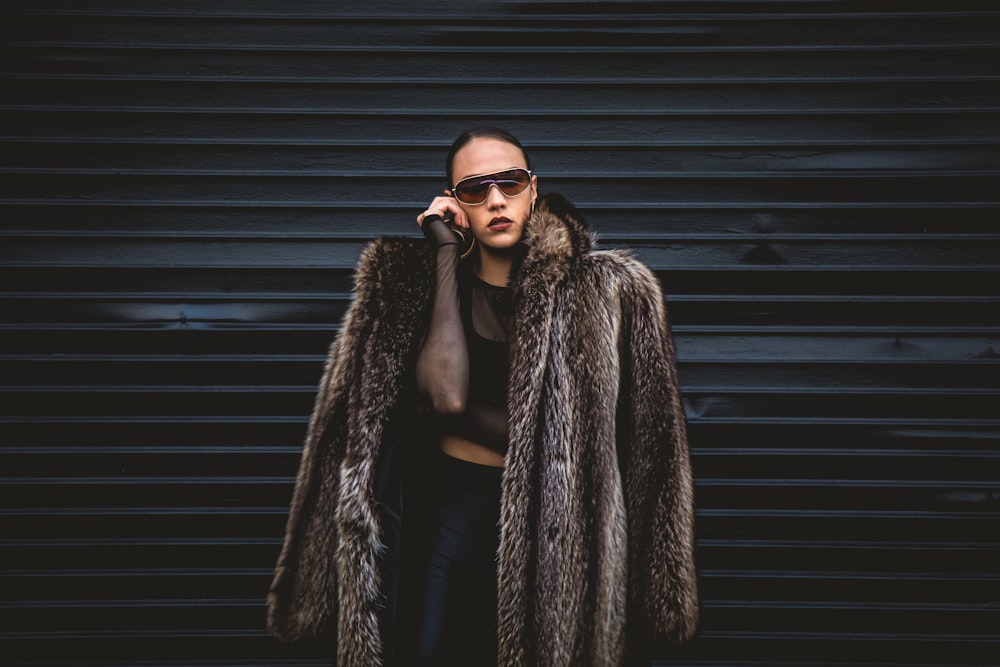 woman wearing brown fur coat