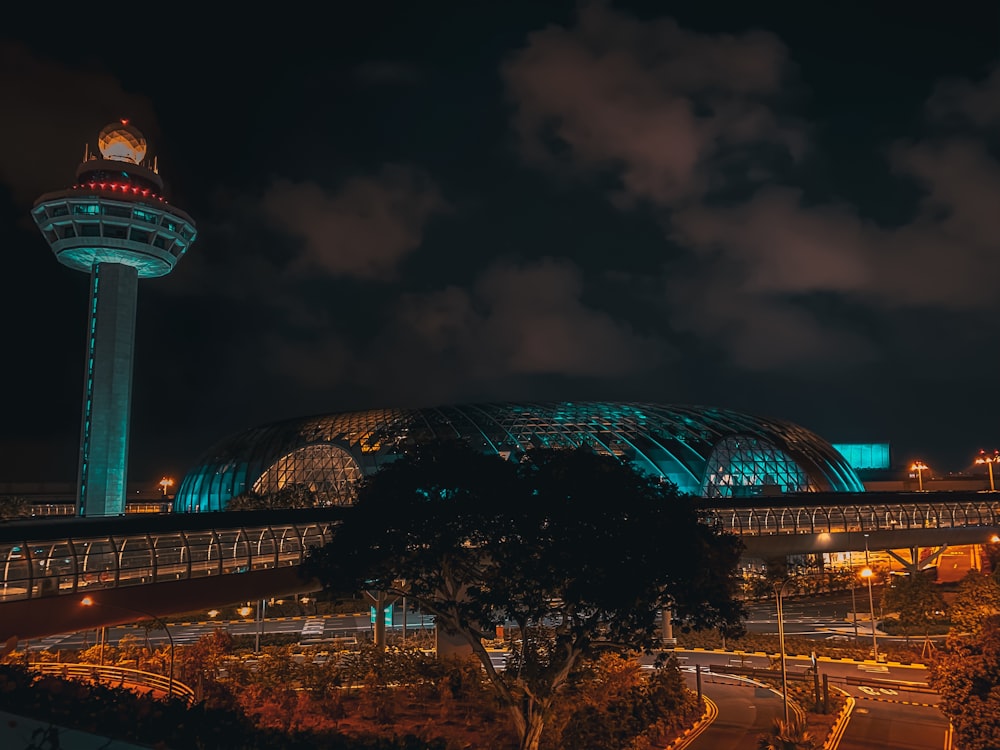 lighted building at night