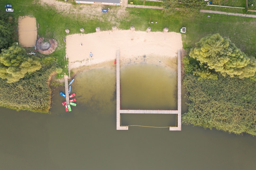 aerial photography of boats near body of water viewing green field during daytime