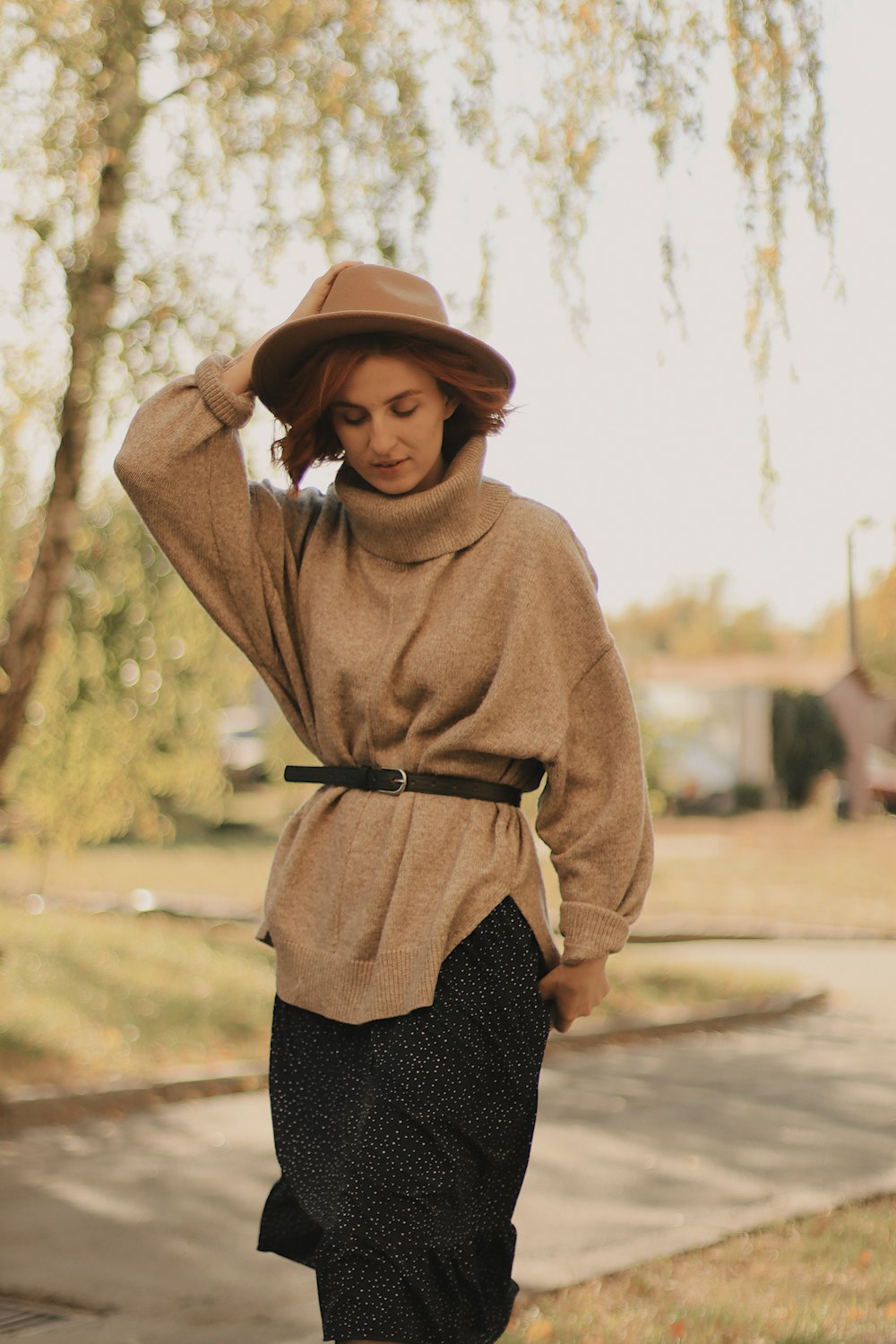 woman in brown top