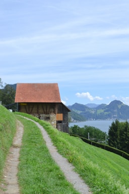 Sunlit rustic barn nestled among rolling golden hills at Mystic Mountain Ranch.