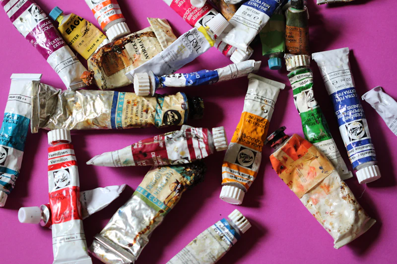 Assorted acrylic paint tubes