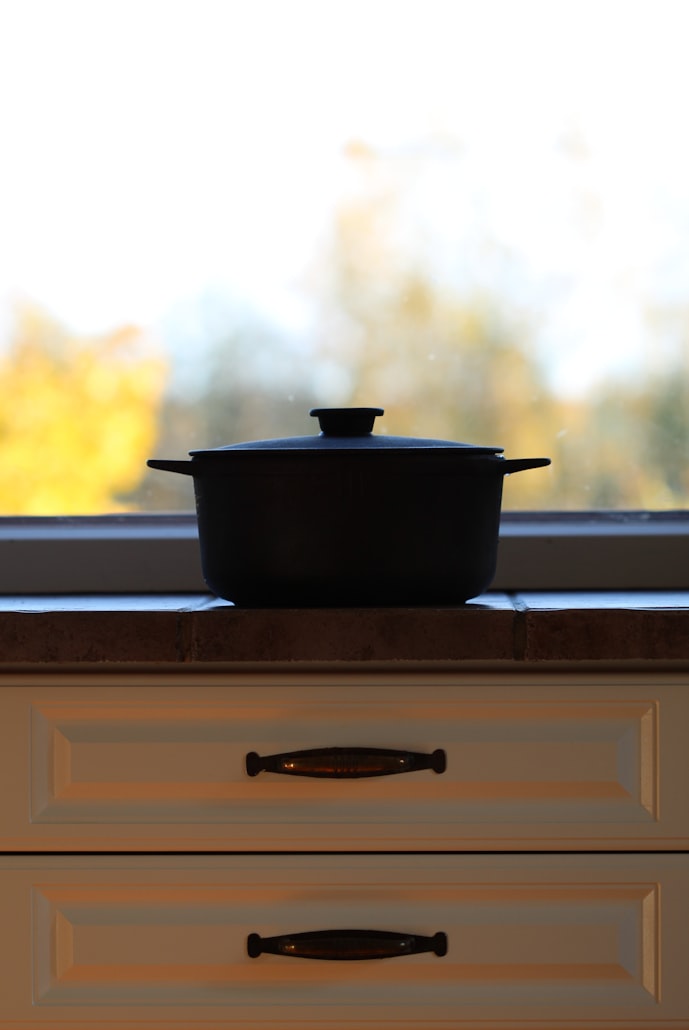 kitchen counter with pot on top