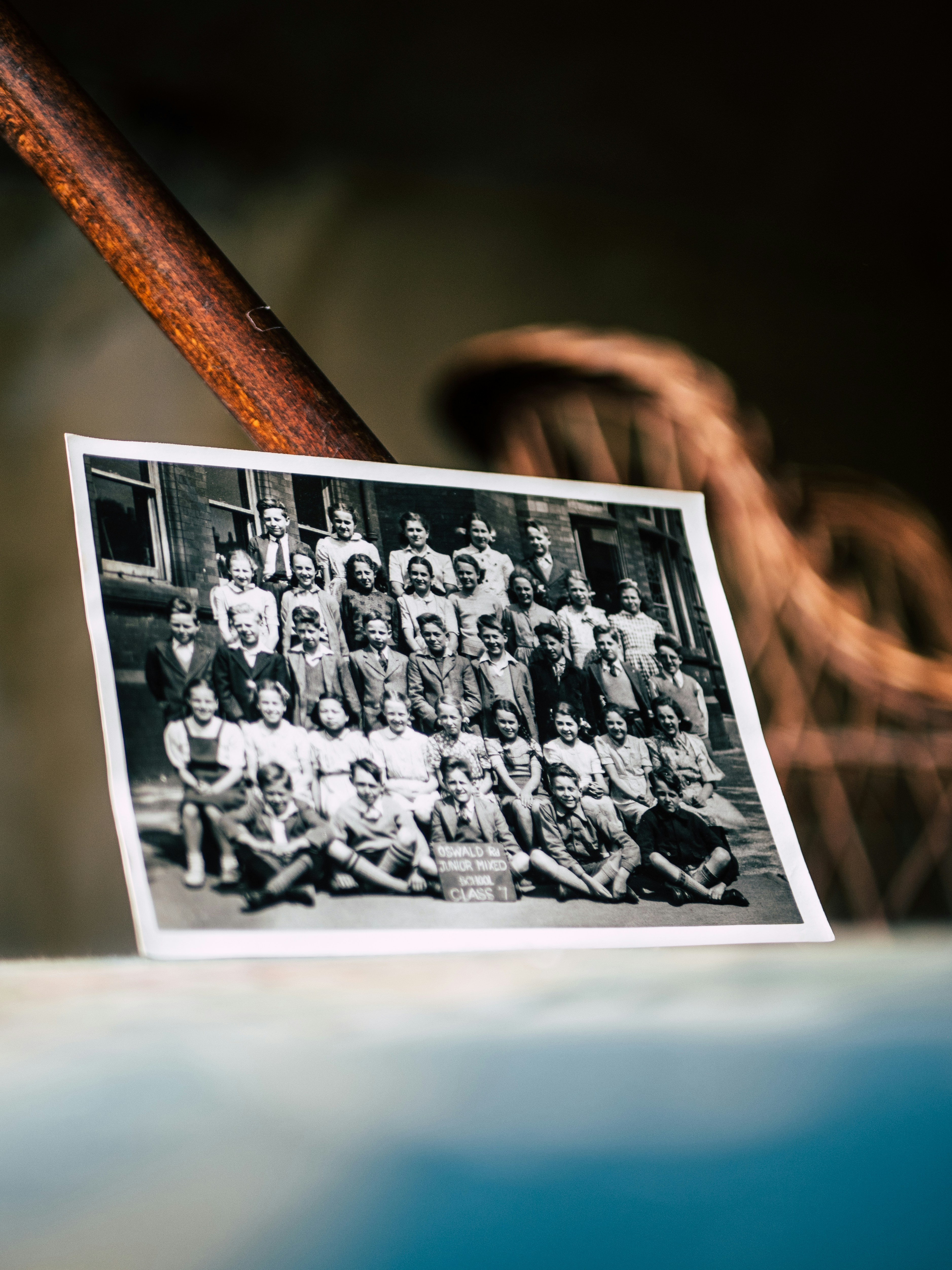 Vintage school photo with group of kids