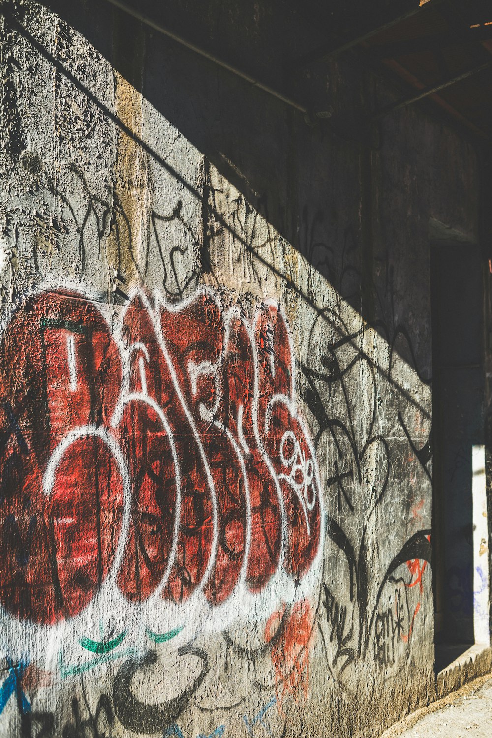 concrete wall with multicolored paint