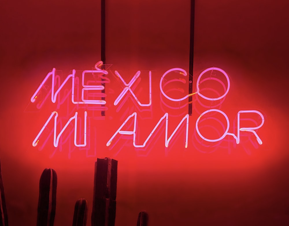Mexico mi amor neon signage turned on