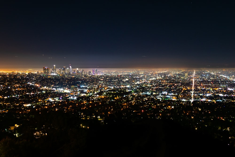 high angle photo of lighted cityscape