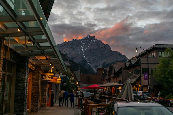 Buildings near mountain — Banff & the Rockies, Canada