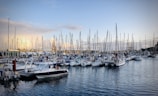 parked boats on river