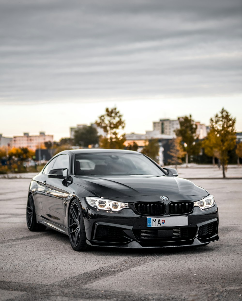 parked black BMW coupe