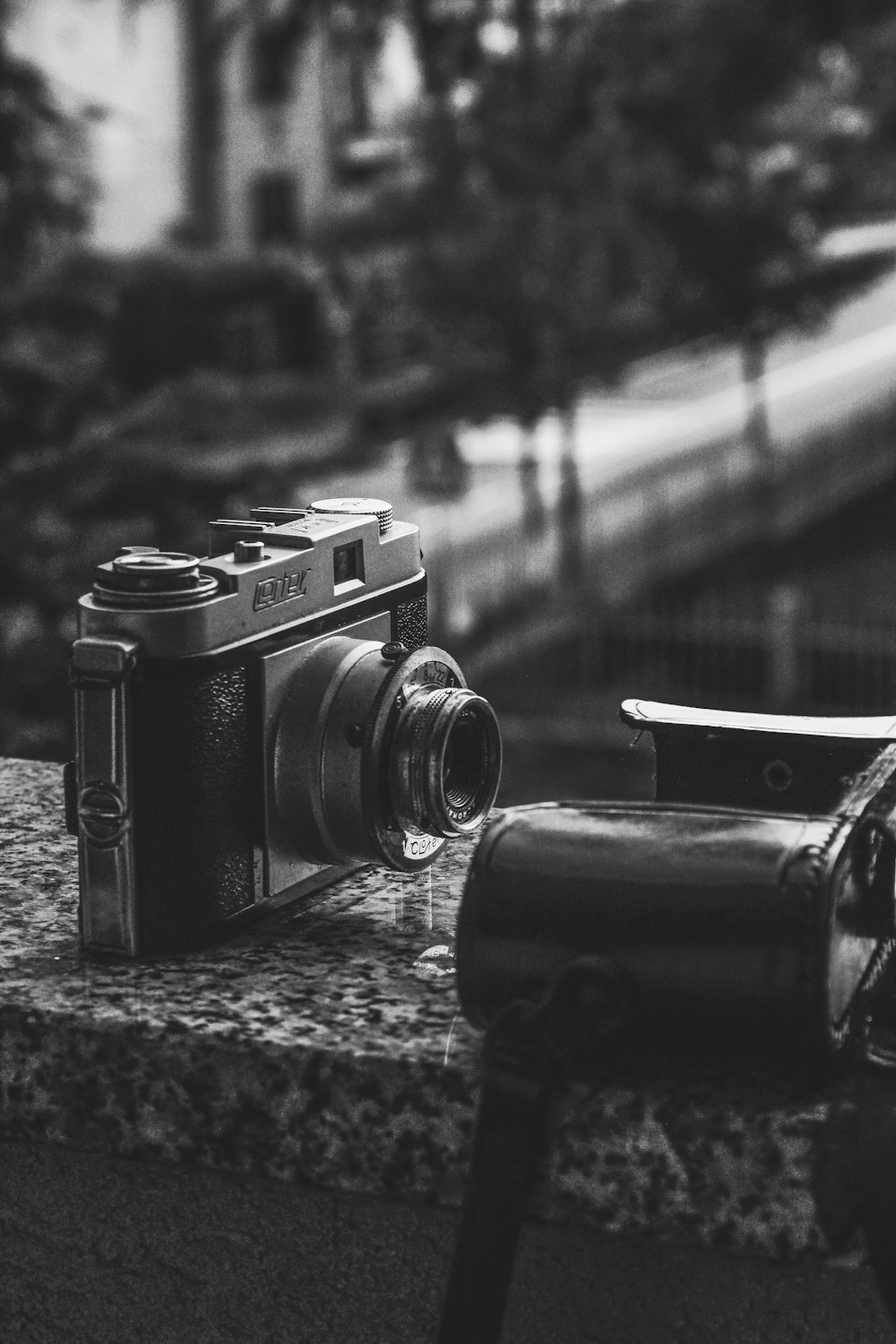 grayscale photography of camera