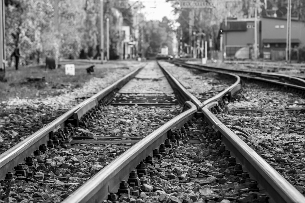 grayscale photography of train truck