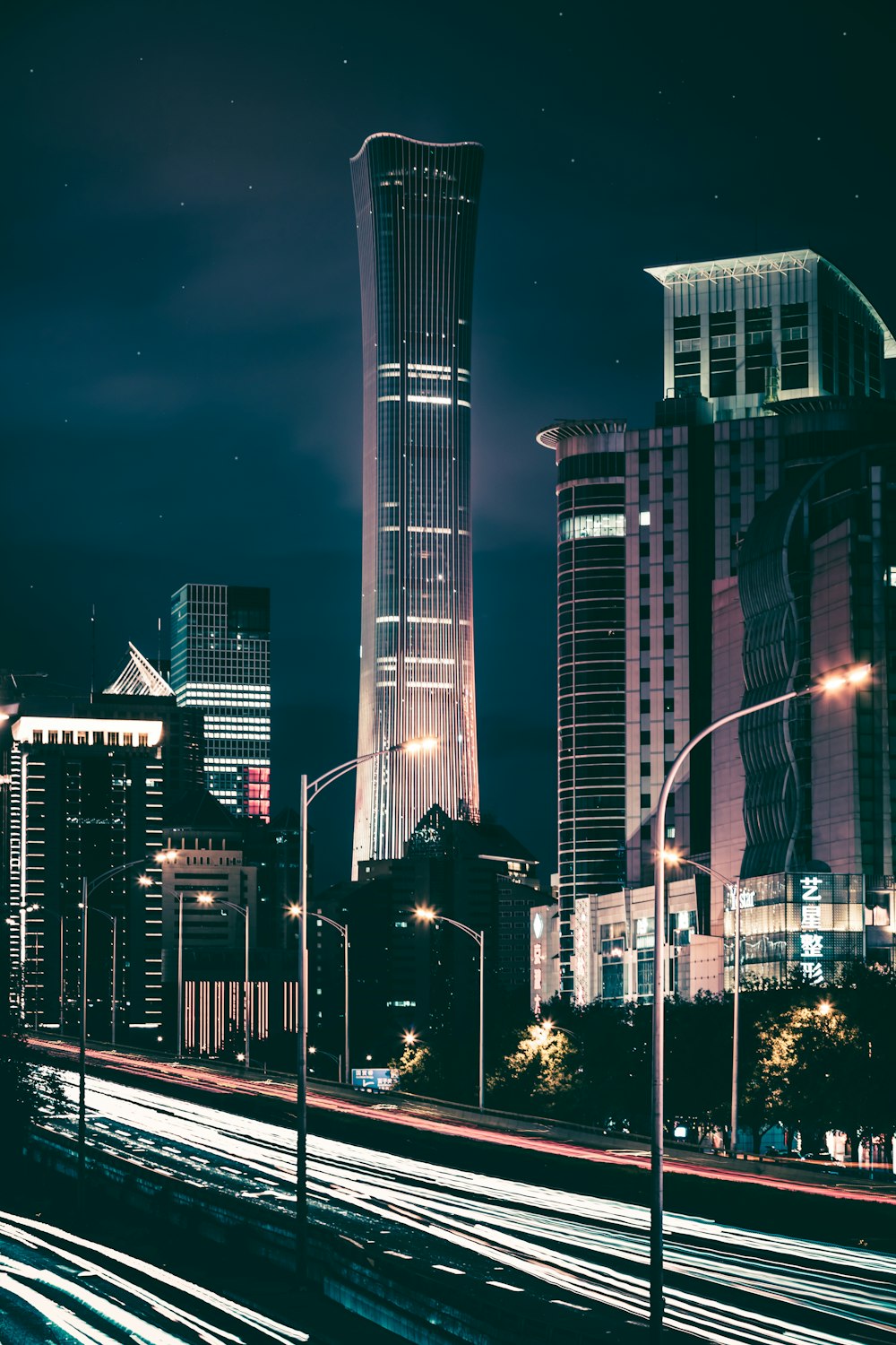 time lapse photography of road at night