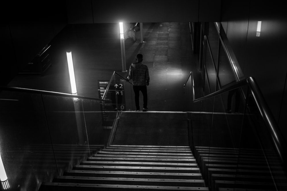 man standing on stairway